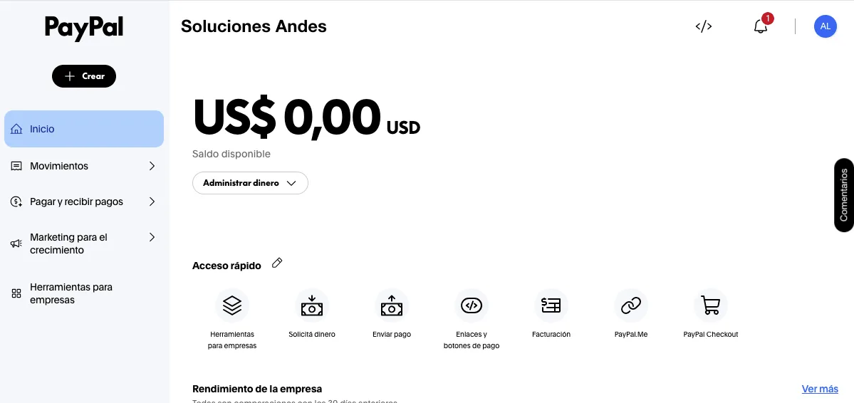 Pantalla de inicio de sesión de PayPal Business