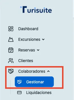 Sección Gestionar dentro de Colaboradores