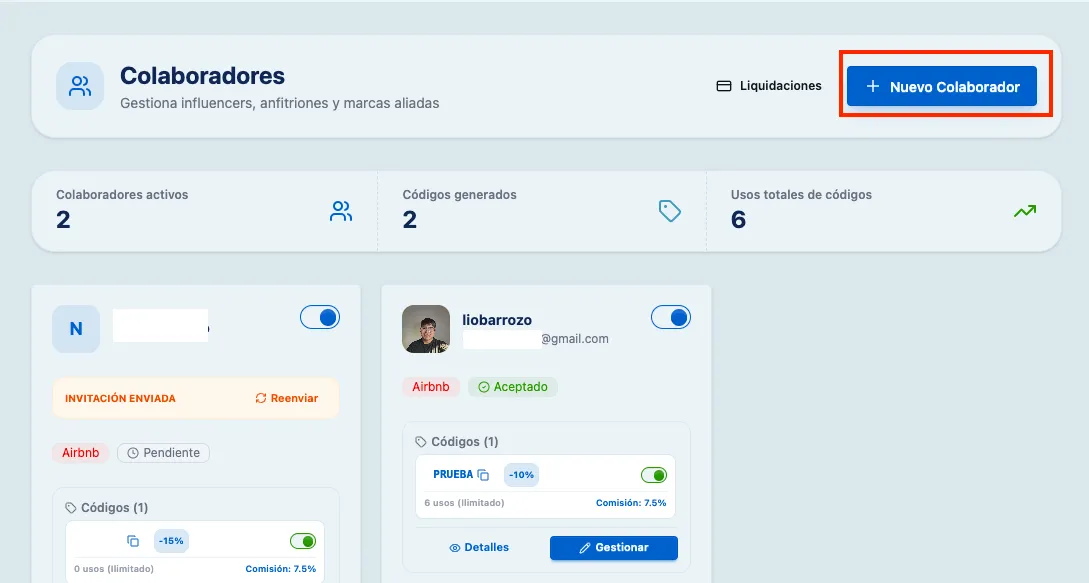 Botón + Nuevo Colaborador