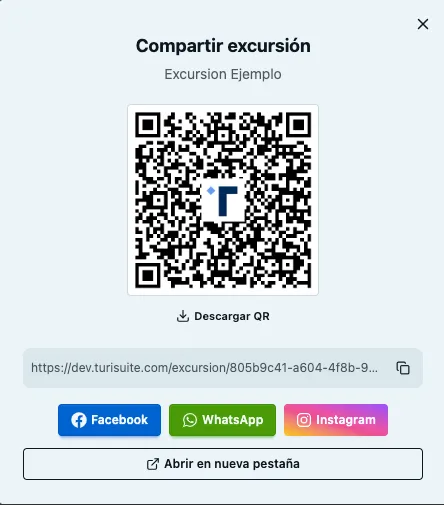 Panel de compartir con código QR