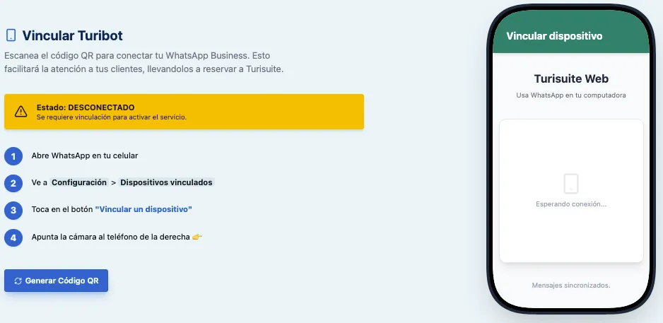 Tarjeta de Estado mostrando el botón Generar código QR