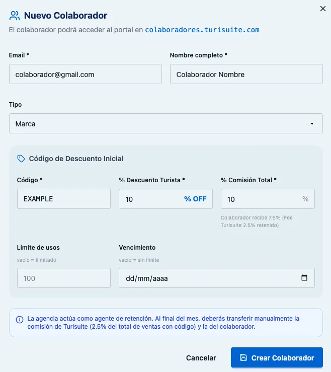 Formulario de nuevo colaborador