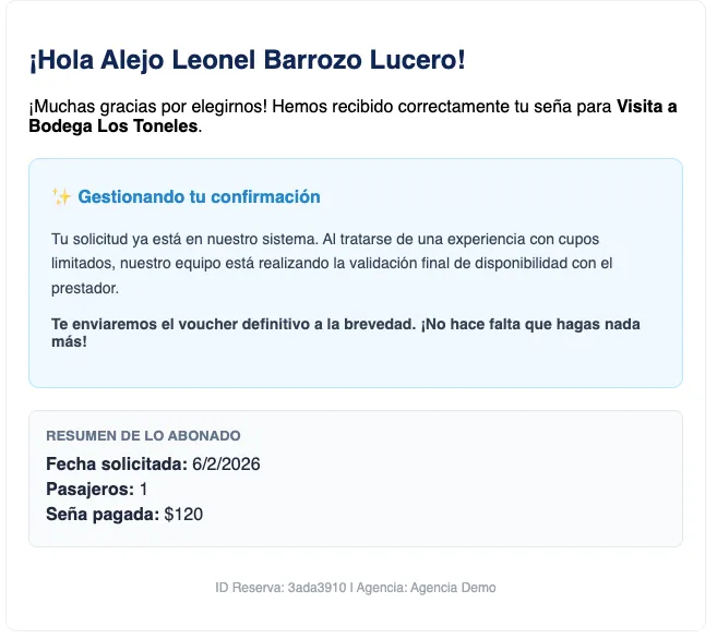 Estado de reserva A Confirmar